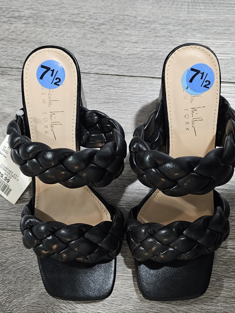 Nicole Miller Black Braided Double-Strap Slide Mules